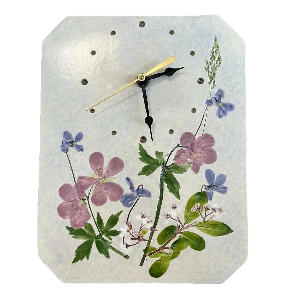 Salt Marsh Pottery Floral‎ Wall Clock Studio Art VTG Hand Painted Glazed Decor